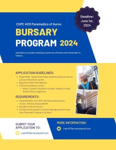 poster of CUPE 4513 Paramedics of Huron Bursary Program 2024